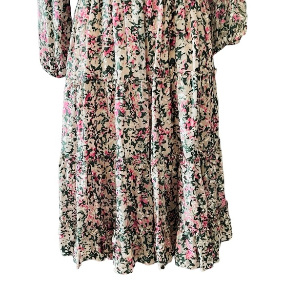 ELIE TAHARI Abstract Floral Tiered Maxi Dress Medium Pink Green Long Sleeve Glam - Picture 4 of 15